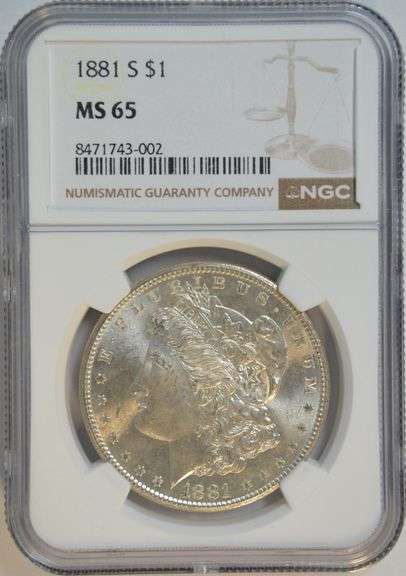 Original solid Gem BU 1881-S Morgan Silver Dollar. NGC MS65