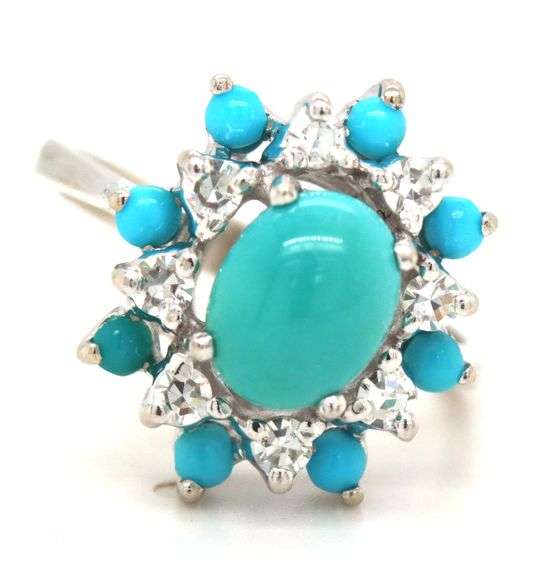 14kt White gold turquoise and diamond ring