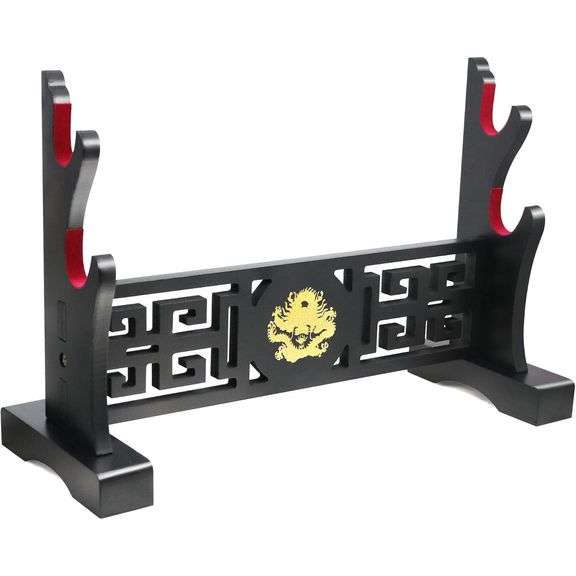 Black Wood Dragon Sword Display Stand