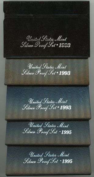 Lot of 5 Silver US Proof Sets in Box with CoA: 1993 & 1995