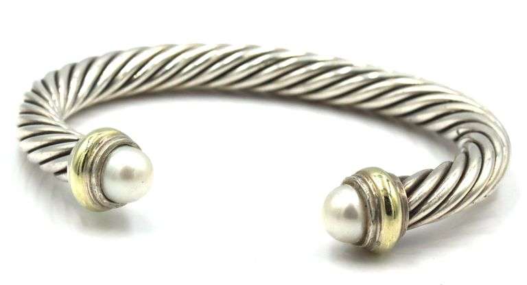 David Yurman classic cable pearl cuff bangle bracelet