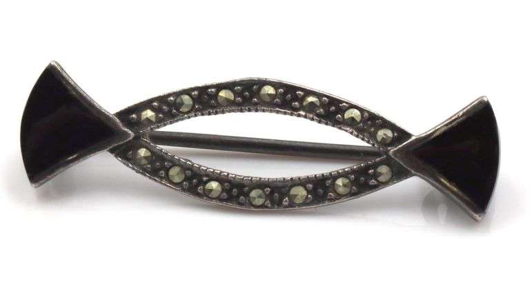 Vintage 925 sterling silver lot of 2 Marcasite brooches