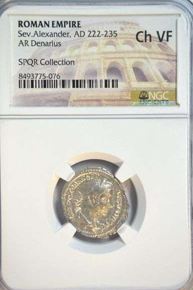 Roman Silver Denarius of Emperor Severus Alexander, 222-235 AD. NGC Choice VF