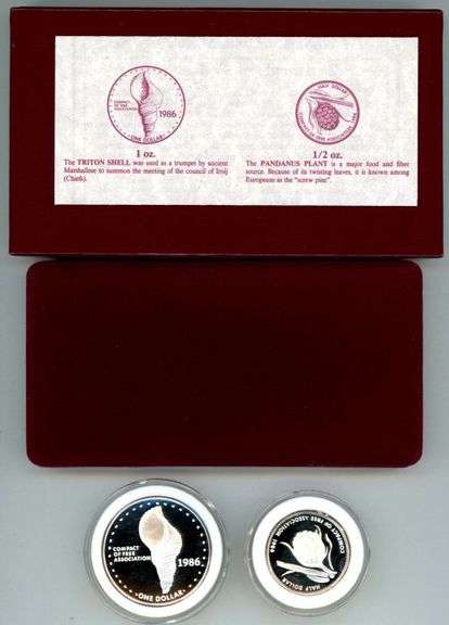 2 1986 Marshall Islands 2 Piece Proof Set in Box w/CoA