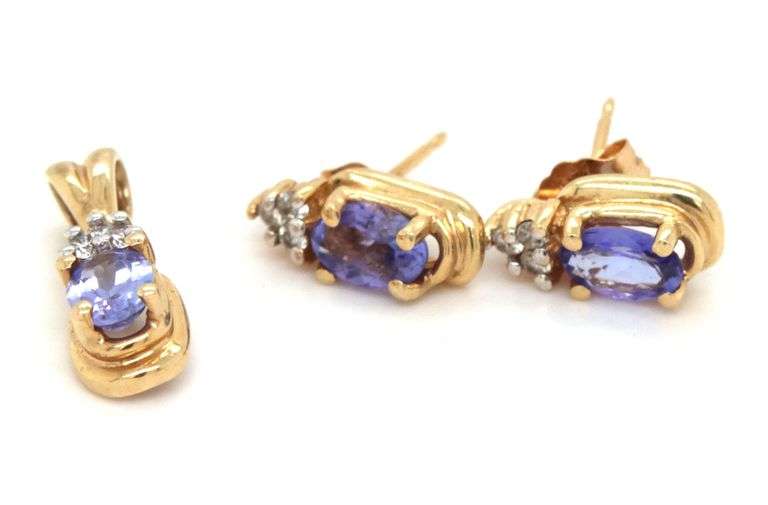 Feminine 14K YG Tanzanite & Diamond Earrings and Pendant