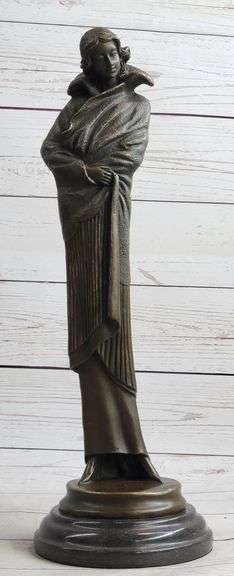 Young Woman with Long Jacket Bronze Sculpture
