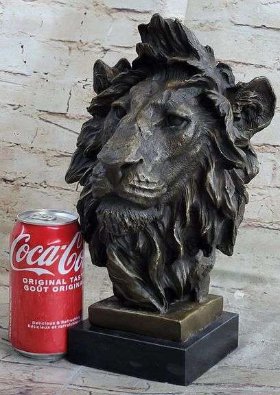 African Lion Bust Wildlife Bronze Sculpture