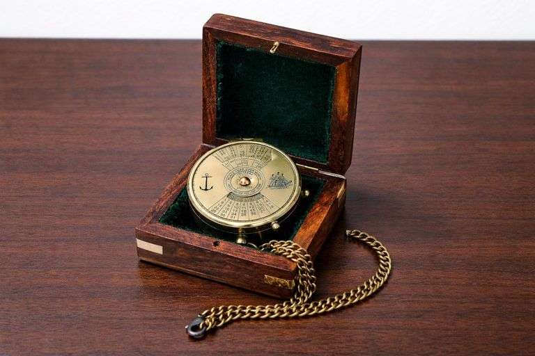 Brass Pocket Navigation Calendar Compass with Chain