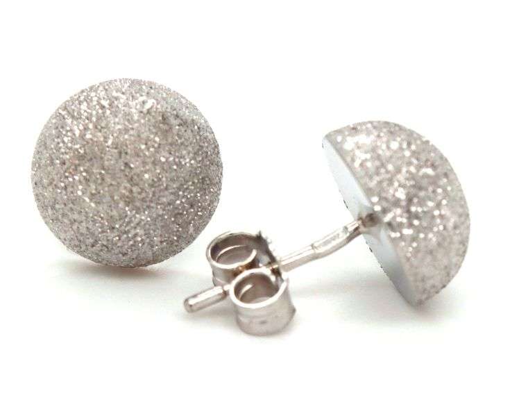 18kt White gold 10mm laser finish dome earrings