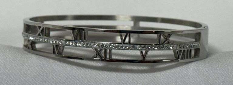 Stainless Steel Silver Color Roman Numeral Bracelet