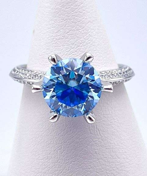 Sparkling White Gold Plate 3 Ct VVs1 Corn Flower Blue Moissanite Ring