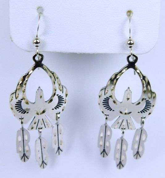 Carolyn Pollack Sterling Thunderbird & Feather Earrings