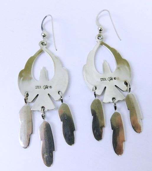 Carolyn Pollack Sterling Thunderbird & Feather Earrings