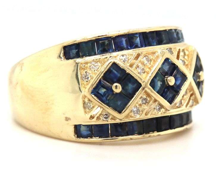 14kt Yellow gold sapphire and diamond Lattice ring