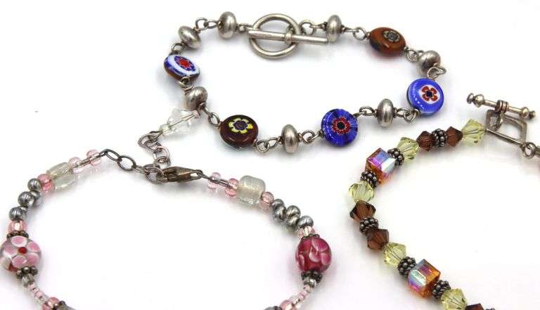 Group lot of 5 Vintage 925 sterling silver beaded bracelets