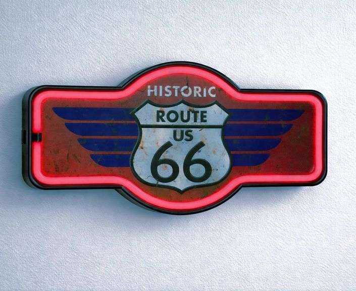 Route 66 LED Neon Sign Vintage-Style Retro Wall Decor