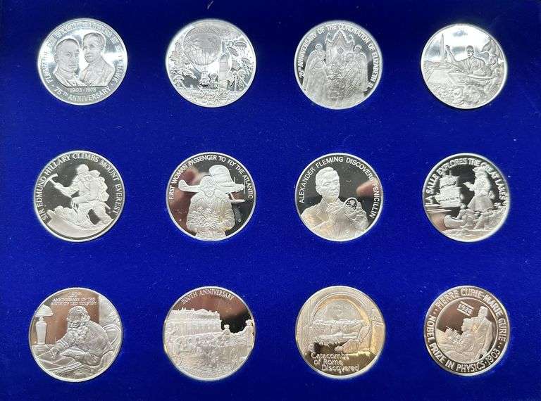 1978 Franklin Mint Medallic Commemorative Society International Sterling Silver Proof Medal Set (12 