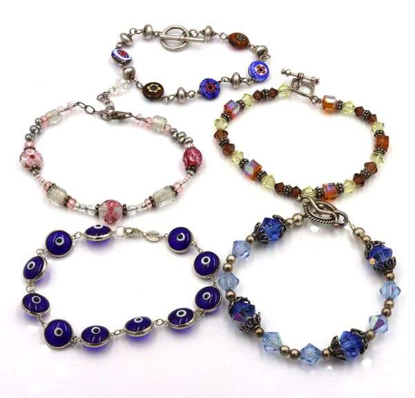 Group lot of 5 Vintage 925 sterling silver beaded bracelets