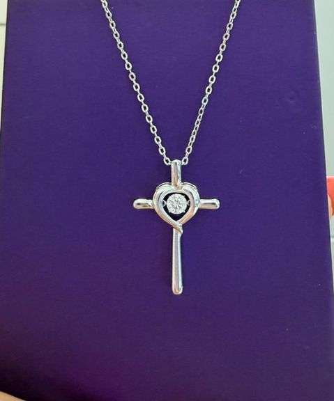 Beautiful cross with heart center Moissanite pendant in sterling silver