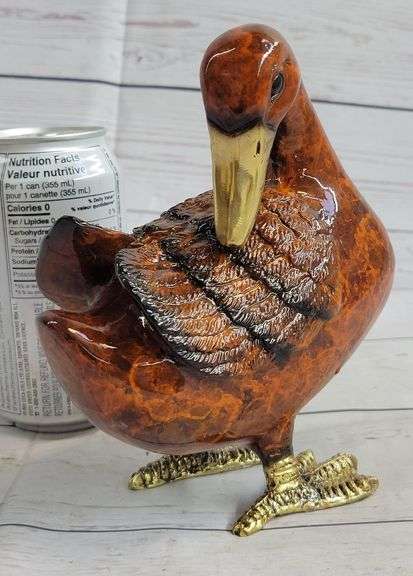 Standing Duck Brass Cold Painted Bird Sculpture