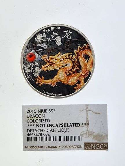 2015 Niue $2 Colorized Dragon, 1 Oz. Silver - See Description