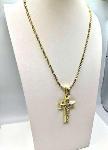 Amazing Yellow Gold Plated Sparkling Cross Pendant Necklacee