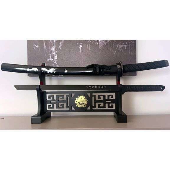 Black Wood Dragon Sword Display Stand