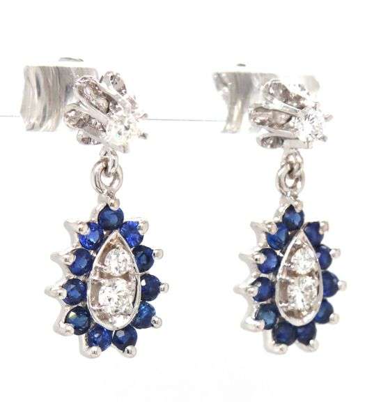 Vintage style 14kt White gold sapphire and diamond earrings