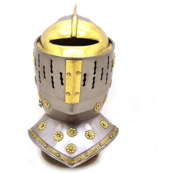 Medieval Knight Closed Helmet Steel and Brass Armor