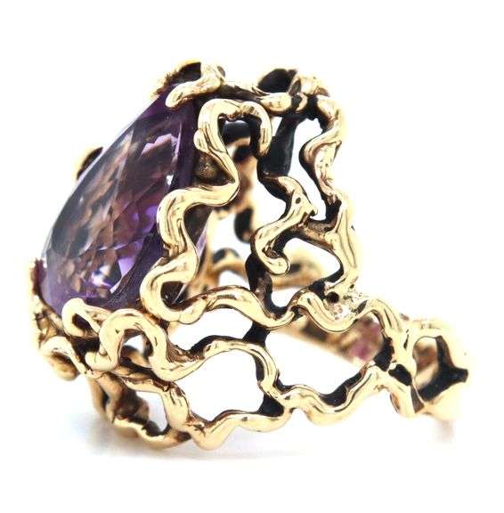 Bold Brutalist 14K YG Amethyst Ring