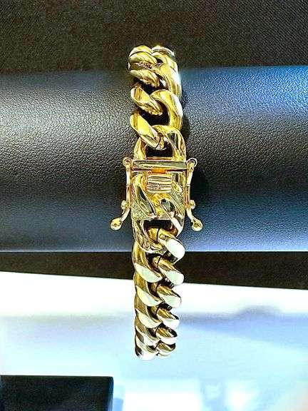 Huge 45 Gram Yellow 14 Kt Gold Plate Cuban Curb Link Bracelet