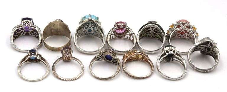 Big group lot of Vintage 925 sterling silver gemstone rings
