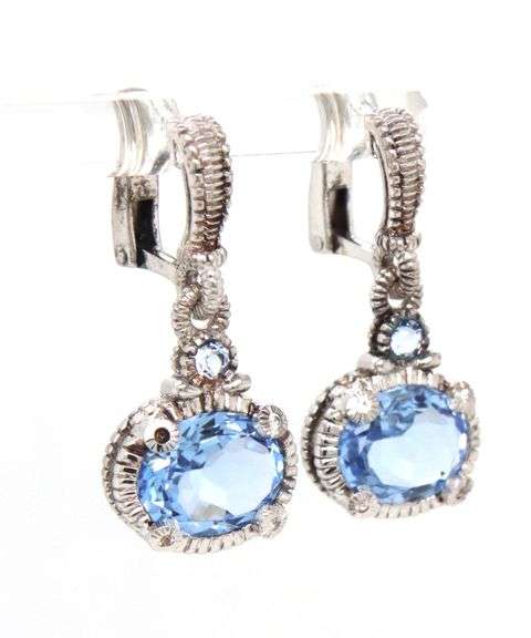 925 Sterling silver Judith Ripka blue CZ dangle earrings