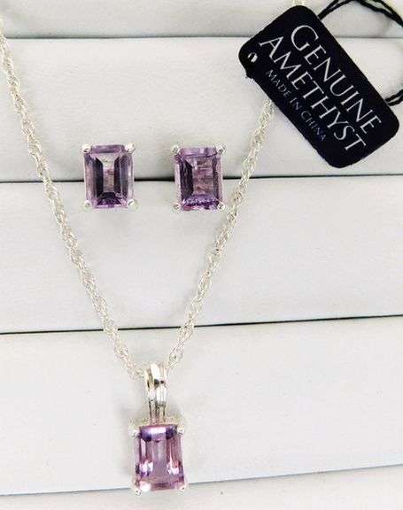 Sterling Amethyst Necklace & Earrings Set