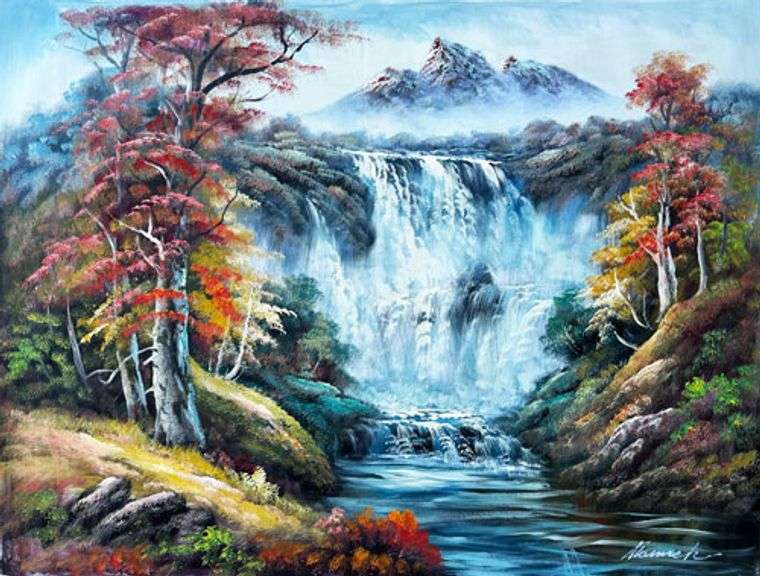 UNIQUE  PAINTING OF  WATERFAL ON   CANVAS
