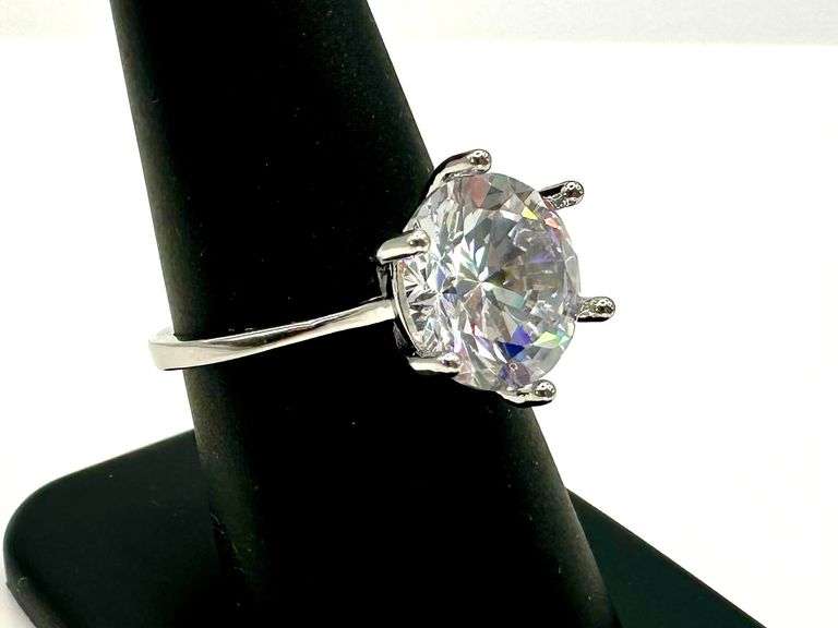 Ladies White Gold Sparkling Near Flawless Ice White CZ Solitaire Ring