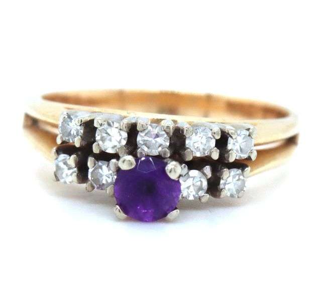 Attractive Estate 14K YG Amethyst and Diamond Ring