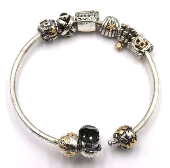 Pandora charm bangle bracelet with 8 charms