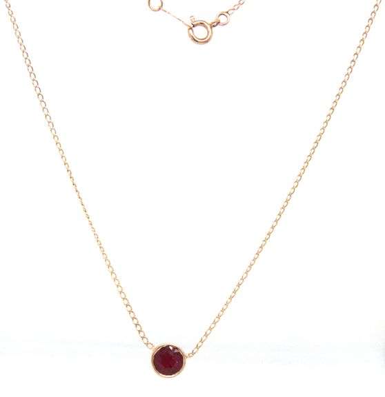 14kt Yellow gold 1.20ct bezel set Ruby solitaire necklace