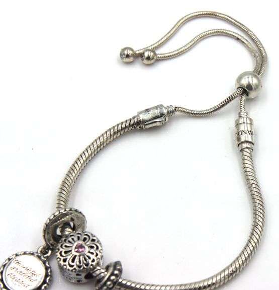 Pandora snake chain slider bracelet with 3 charms