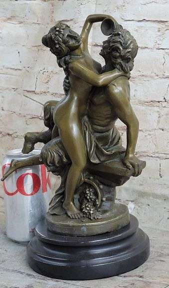 Nude Erotic Nymph with Satyr Bronze Sculpture