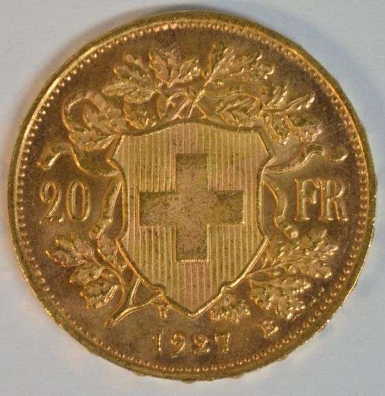 Superb Gem BU 1927 Swiss 20 Francs Gold Piece
