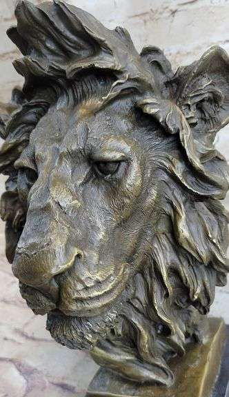 African Lion Bust Wildlife Bronze Sculpture