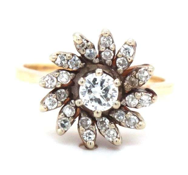 Estate 14K YG Swirl of Diamonds Cluster Ring