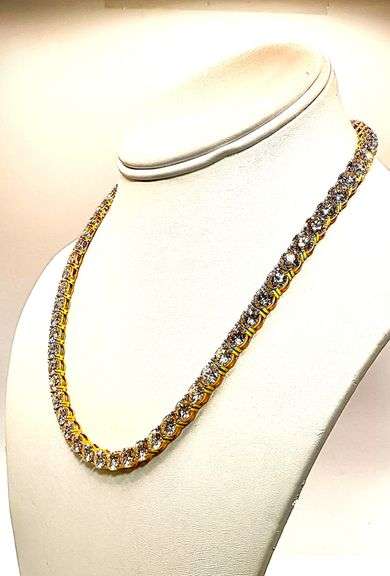 Gold Plate 110 Ctw White Simulated Diamond Tennis Necklace