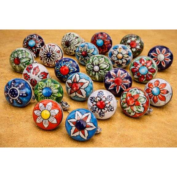 20 Handpainted Ceramic Cabinet Knobs Set