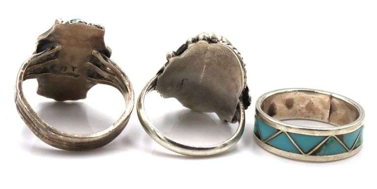 Group lot of 3 Vintage 925 sterling silver turquoise rings
