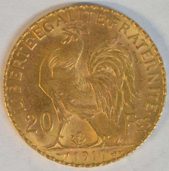 Pristine Superb Gem BU 1911 France 20 Francs Gold 'Rooster'