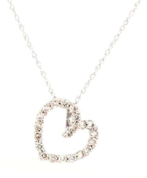 14kt White gold 0.20ctw open heart diamond pendant on chain