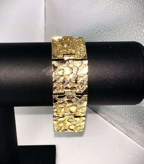 Huge 90.7 Gram Yellow Yukon Gold Plated Nugget Link Bracelet